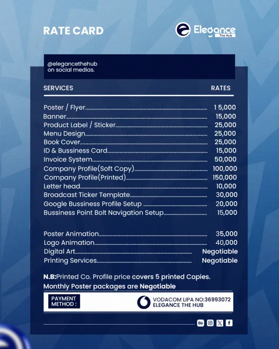 Our full rate card. No hidden numbers.